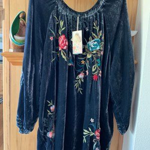 JOHNNY WAS GEN VELVET PEASANT BLOUSE XL NWT